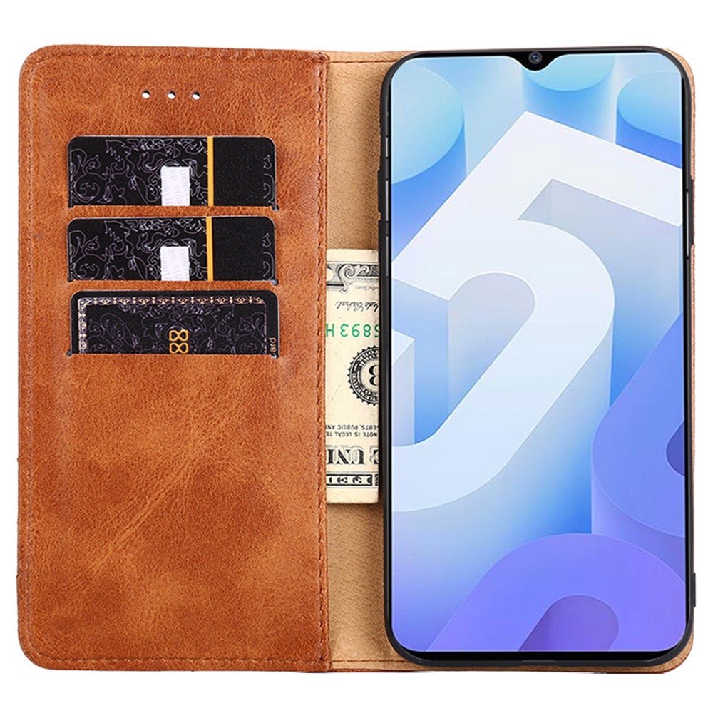 For vivo iQOO U5 5G Anti-scratch Drop-proof Triangle Stitching Line Stand Phone Case PU Leather Wallet Style Cover - Brown-3