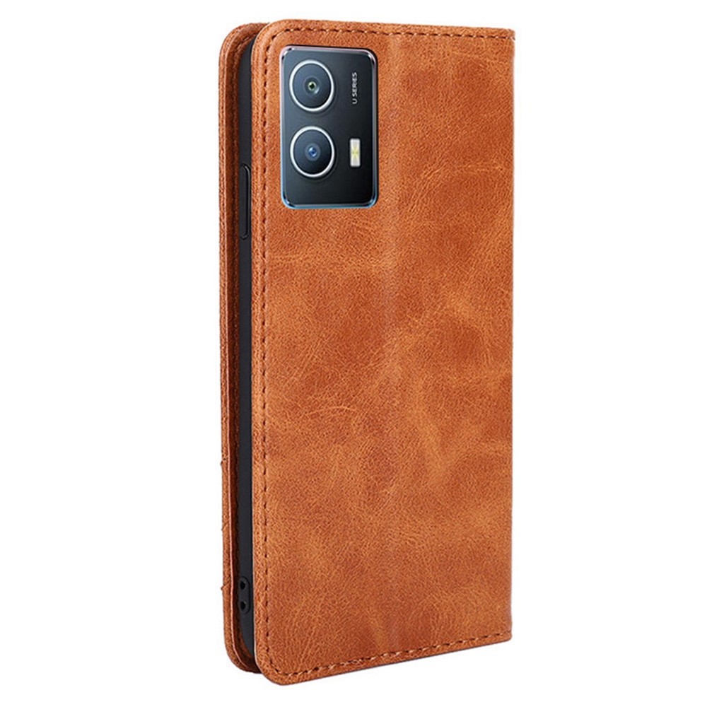 For vivo iQOO U5 5G Anti-scratch Drop-proof Triangle Stitching Line Stand Phone Case PU Leather Wallet Style Cover - Brown-6