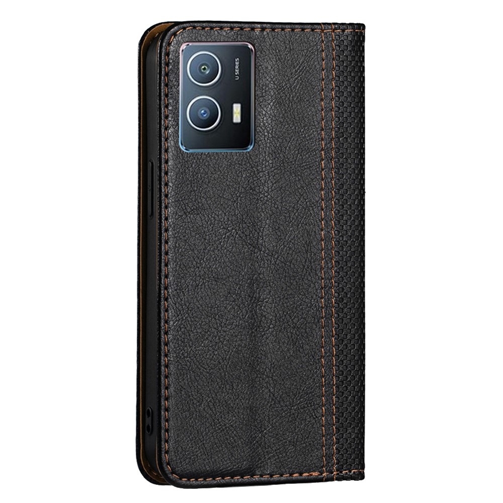 For vivo iQOO U5 5G PU Leather Plaid Pattern Phone Case Auto Closure Magnetic Shockproof Shell with Stand Card Slot - Black-7