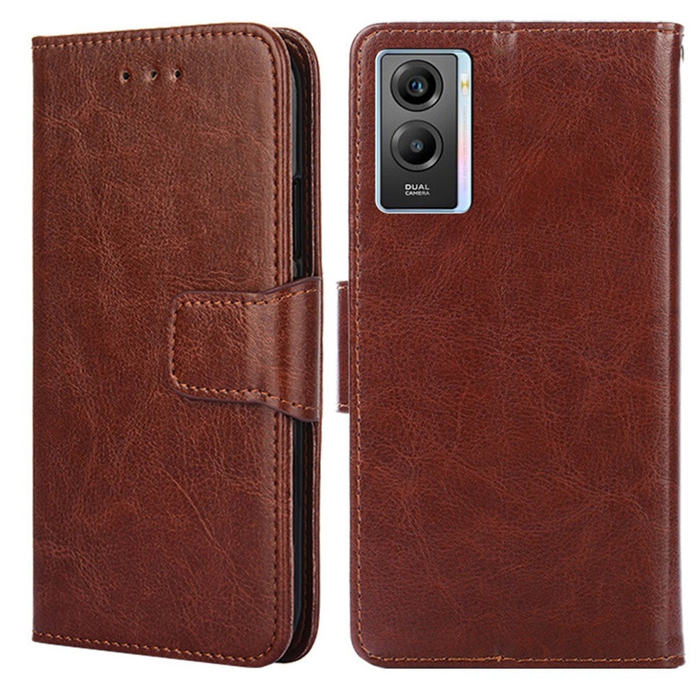 For vivo Y55s 5G PU Leather Stand Wallet Phone Case Magnetic Clasp All-round Protective Cover - Brown-1