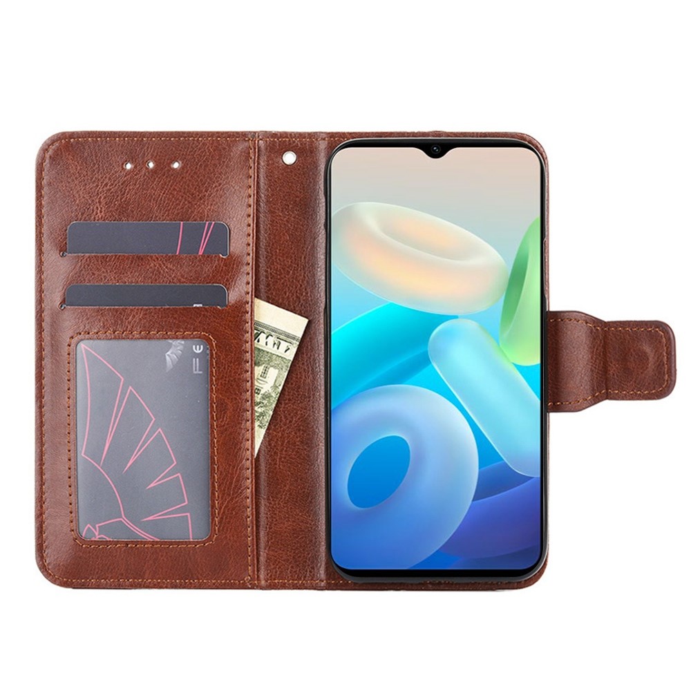For vivo Y55s 5G PU Leather Stand Wallet Phone Case Magnetic Clasp All-round Protective Cover - Brown-2