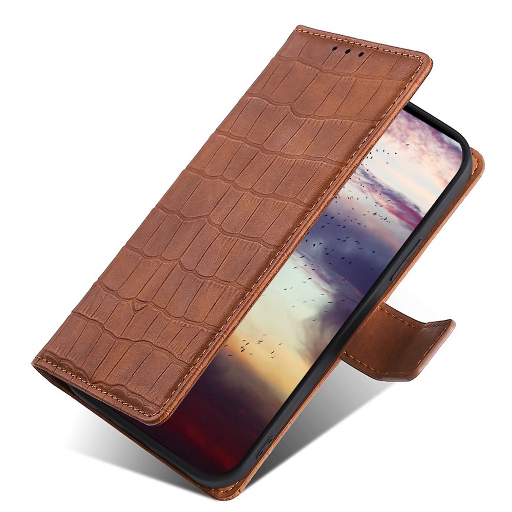 For Realme GT Neo3 Skin-touch Feeling PU Leather Wallet Case Crocodile Texture TPU Shockproof Interior Shell Stand Phone Cover - Brown-4