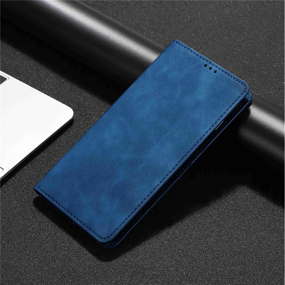 For Realme GT Neo3 PU Leather Flip Cover Card Slots Strong Magnetic Suction Stand Skin-touch Feeling Phone Case - Blue-4