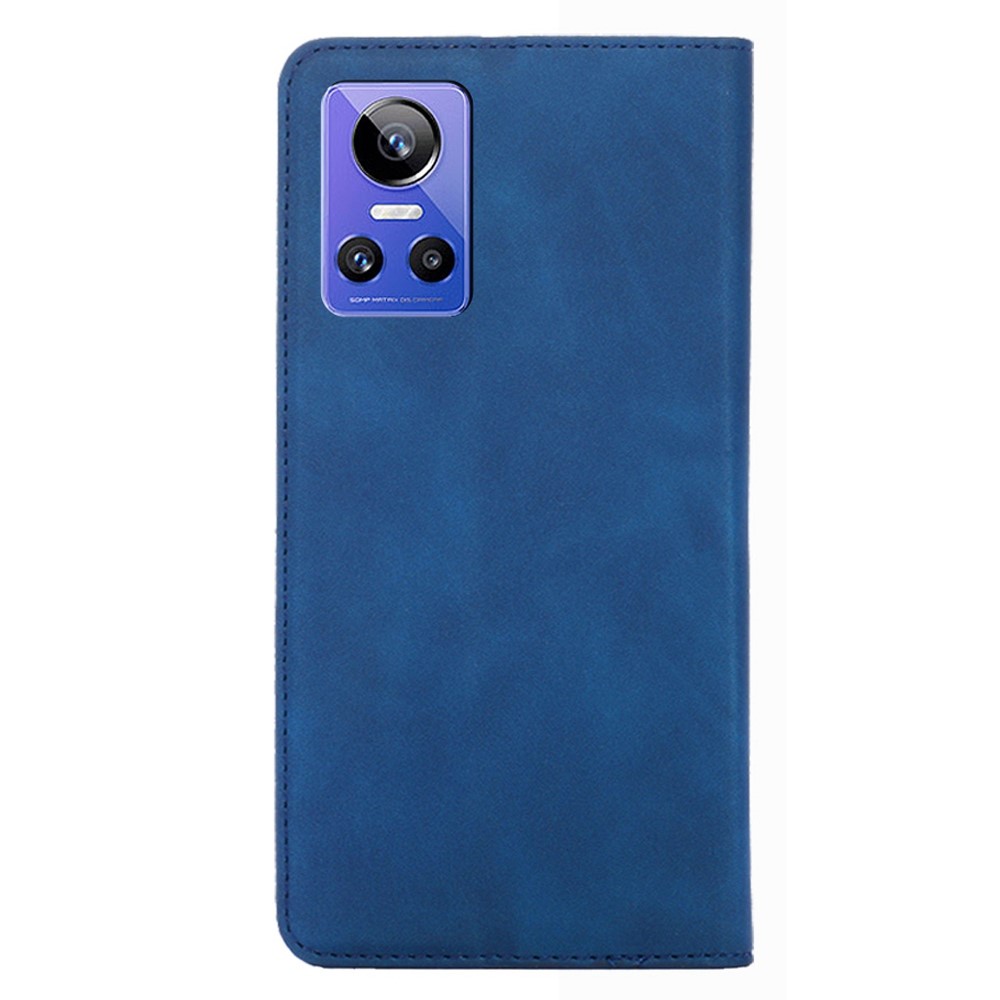 For Realme GT Neo3 PU Leather Flip Cover Card Slots Strong Magnetic Suction Stand Skin-touch Feeling Phone Case - Blue-6