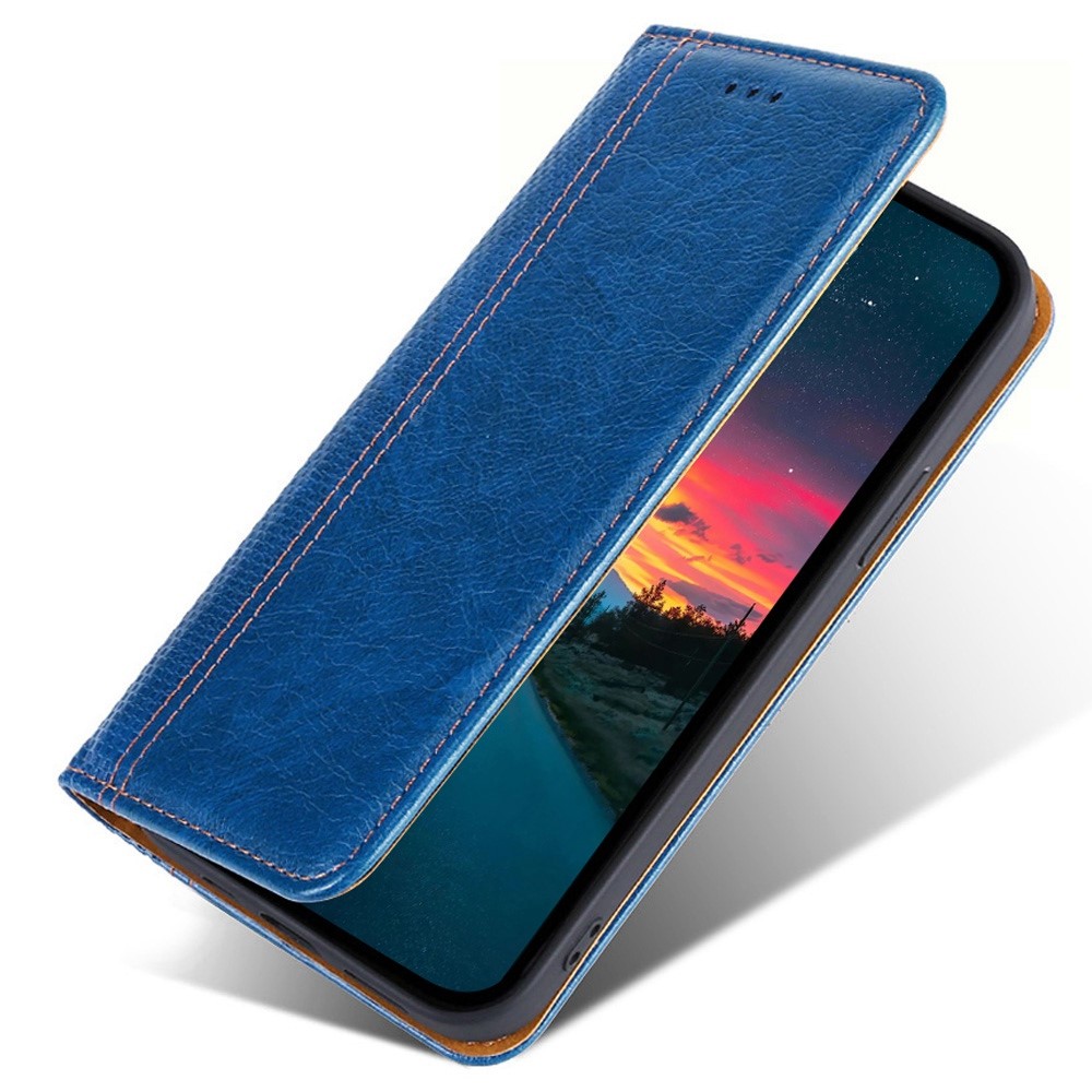 For Realme GT Neo3 Plaid Pattern Flip Folio Book Phone Case PU Leather Stand Card Slot Magnetic Auto-absorbed Shockproof Cover - Blue-4