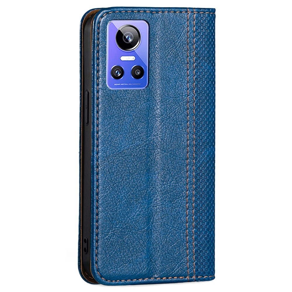 For Realme GT Neo3 Plaid Pattern Flip Folio Book Phone Case PU Leather Stand Card Slot Magnetic Auto-absorbed Shockproof Cover - Blue-8