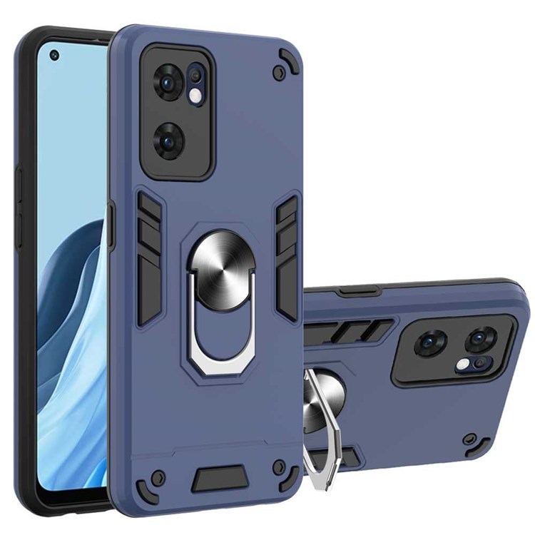YB PC Series-1 for Oppo Reno7 5G (Global) Rotary Ring Kickstand TPU + PC Cover Dual Layer Protection Phone Case - Sapphire-1