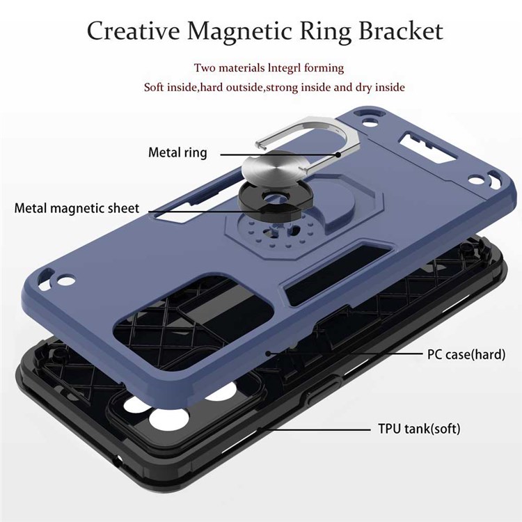 YB PC Series-1 for Oppo Reno7 5G (Global) Rotary Ring Kickstand TPU + PC Cover Dual Layer Protection Phone Case - Sapphire-2