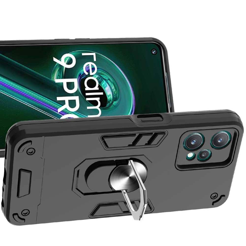 YB PC Series-1 for Realme 9 Pro 5G Rotary Ring Kickstand Hybrid TPU + PC Cover Shockproof Phone Case - Black-10