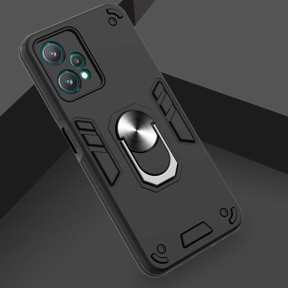 YB PC Series-1 for Realme 9 Pro 5G Rotary Ring Kickstand Hybrid TPU + PC Cover Shockproof Phone Case - Black-11