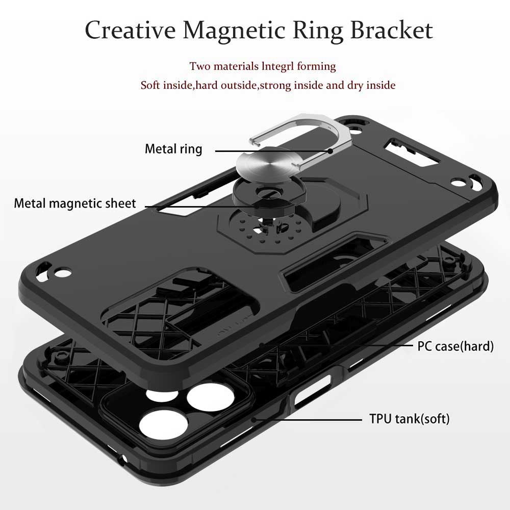 YB PC Series-1 for Realme 9 Pro 5G Rotary Ring Kickstand Hybrid TPU + PC Cover Shockproof Phone Case - Black-2