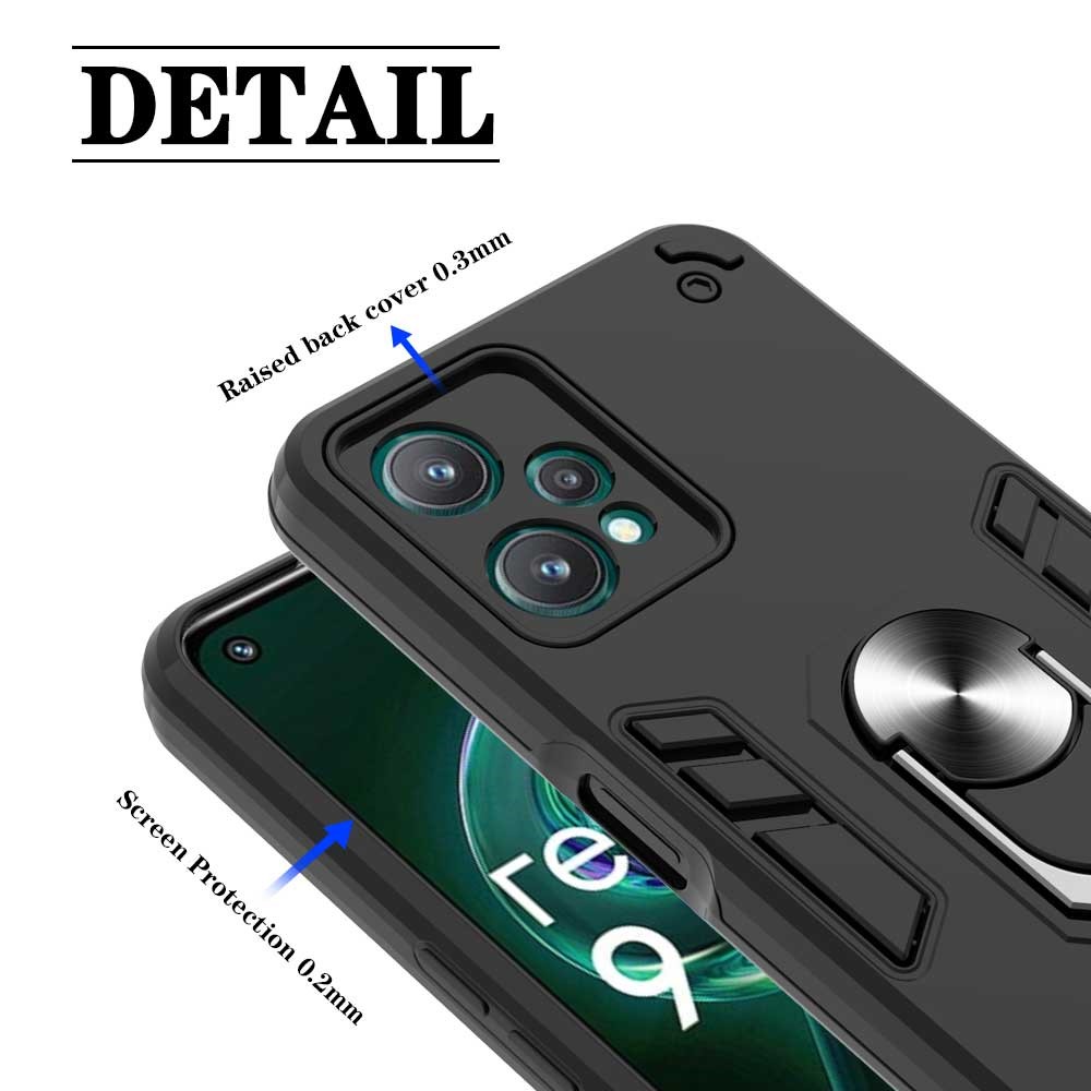 YB PC Series-1 for Realme 9 Pro 5G Rotary Ring Kickstand Hybrid TPU + PC Cover Shockproof Phone Case - Black-4