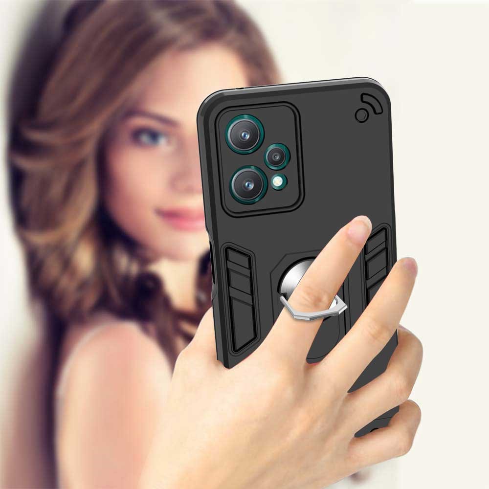 YB PC Series-1 for Realme 9 Pro 5G Rotary Ring Kickstand Hybrid TPU + PC Cover Shockproof Phone Case - Black-8