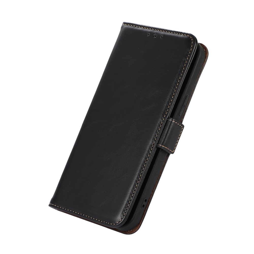 For vivo X80 Pro Crazy Horse Texture Genuine Cowhide Leather Case Wallet Stand Side Magnetic Clasp Phone Cover with RFID Blocking Function - Black-5
