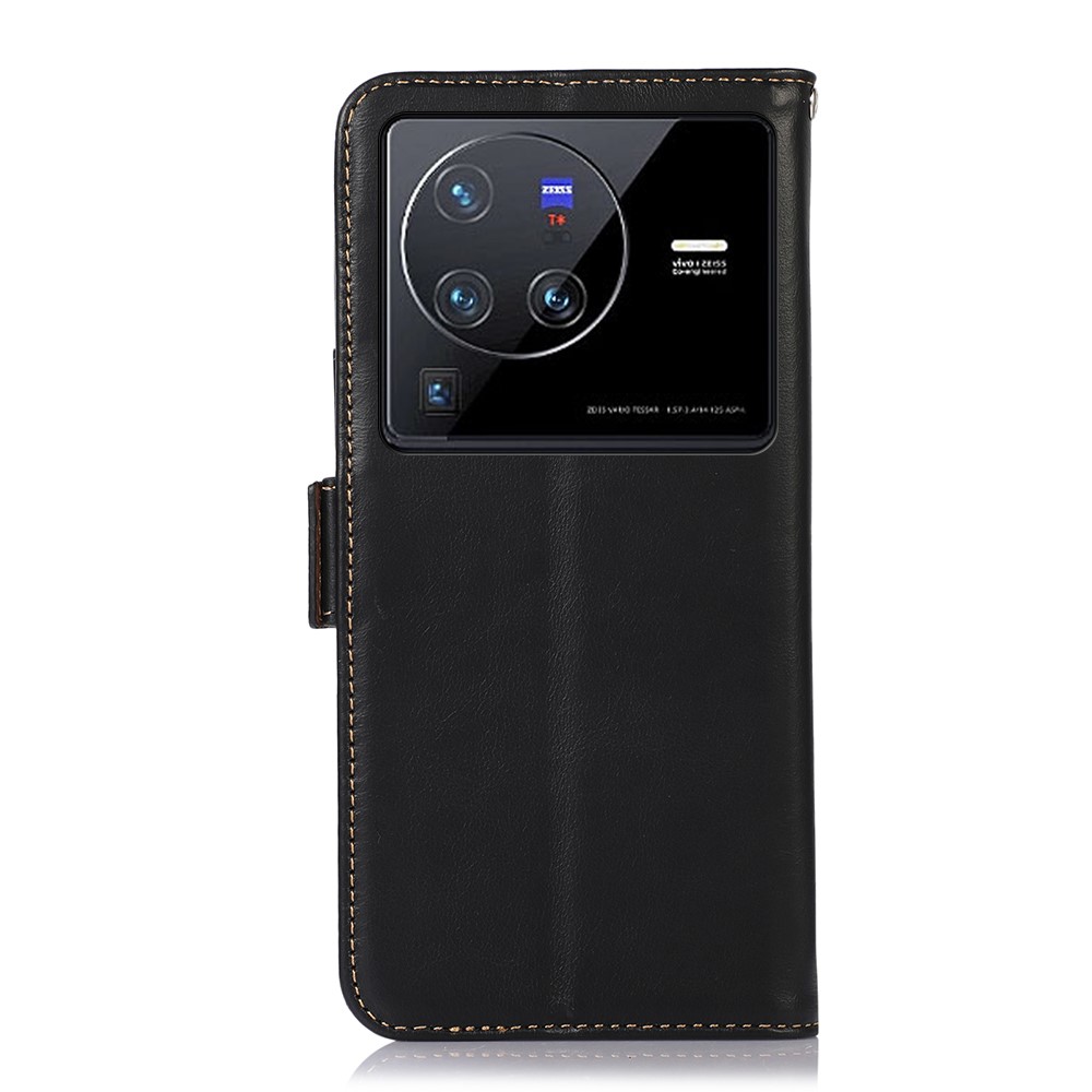 For vivo X80 Pro Crazy Horse Texture Genuine Cowhide Leather Case Wallet Stand Side Magnetic Clasp Phone Cover with RFID Blocking Function - Black-7