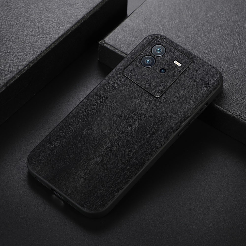For vivo iQOO Neo6 PU Leather Coated TPU + PC Hybrid Case Shock Absorbent Phone Cover Accessory - Black-2