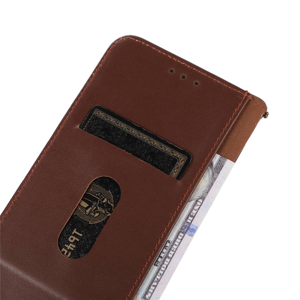 KHAZNEH for Oppo Reno7 4G/F21 Pro 4G Adjustable Stand Nappa Texture Case Genuine Cowhide Leather Wallet Magnetic Protector - Brown-4