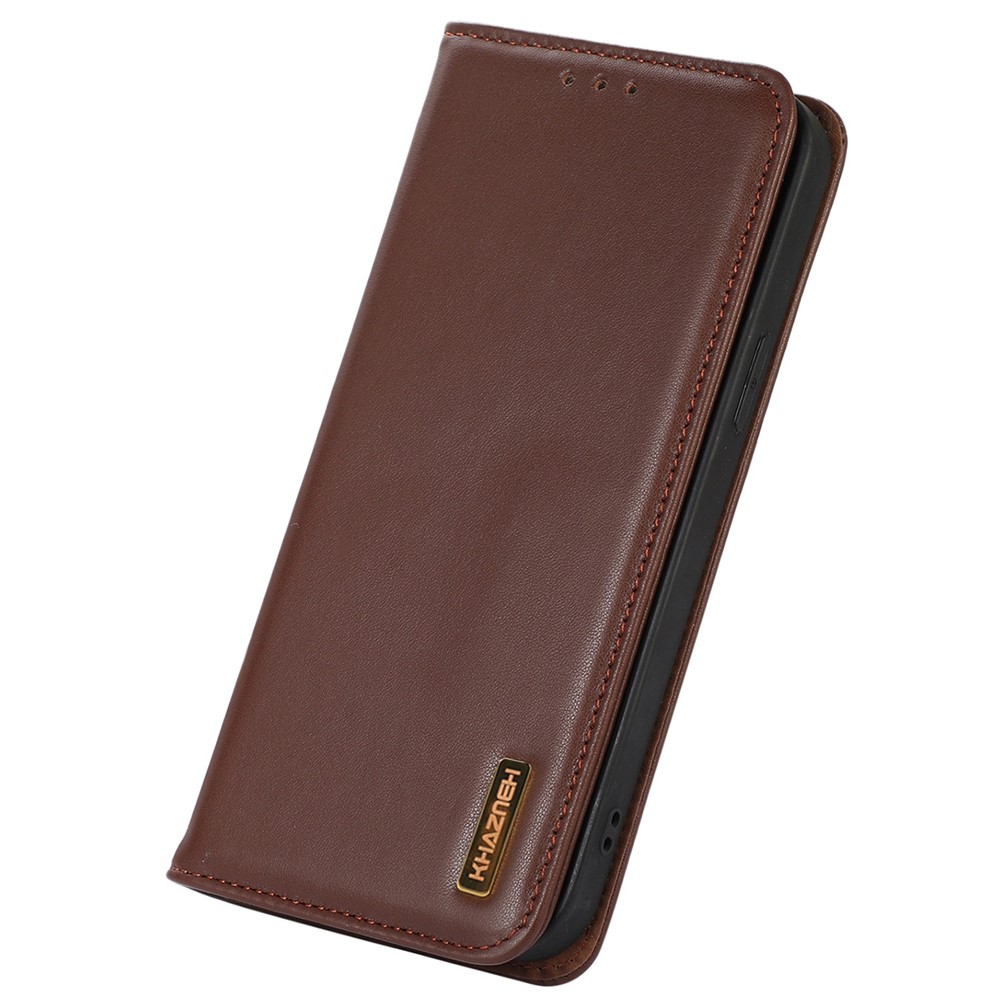 KHAZNEH for Oppo Reno7 4G/F21 Pro 4G Adjustable Stand Nappa Texture Case Genuine Cowhide Leather Wallet Magnetic Protector - Brown-5