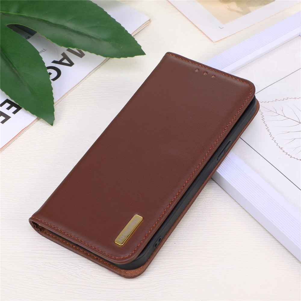 KHAZNEH for Oppo Reno7 4G/F21 Pro 4G Adjustable Stand Nappa Texture Case Genuine Cowhide Leather Wallet Magnetic Protector - Brown-6