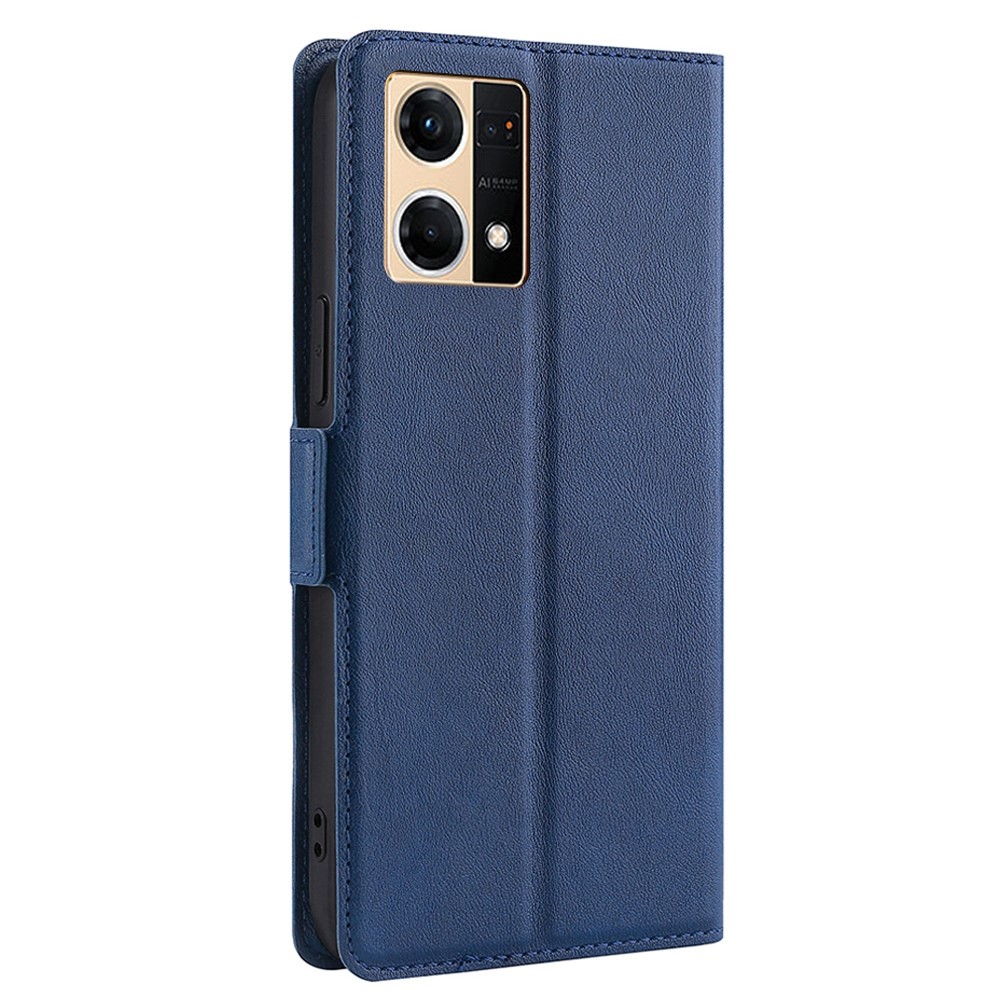 For Oppo Reno7 4G/F21 Pro 4G Well-protected Side Magnetic Clasp Ultra-slim Phone Case PU Leather Card Holder Stand Function Shell - Blue-8