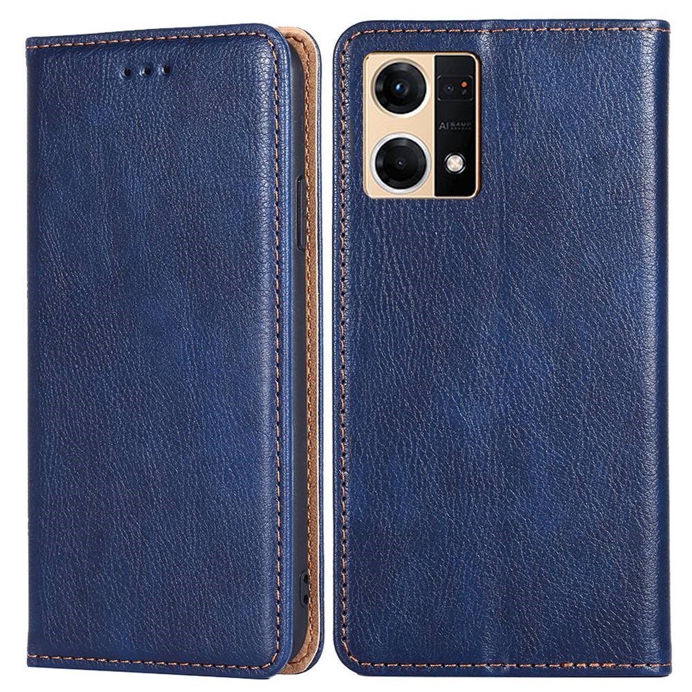 For Oppo Reno7 4G/F21 Pro 4G Wear-resistant PU Leather Wallet Case Magnetic Auto-absorbed Adjustable Stand Phone Protector - Blue-1