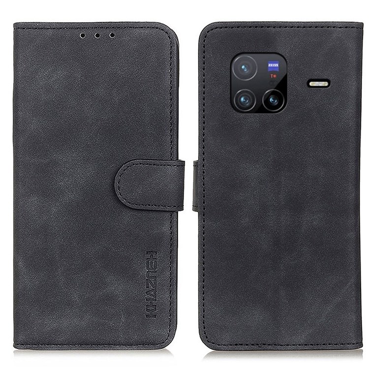KHAZNEH for vivo X80 PU Leather Retro Texture Magnetic Phone Case Wallet Stand Function Full Protection Shell - Black-1