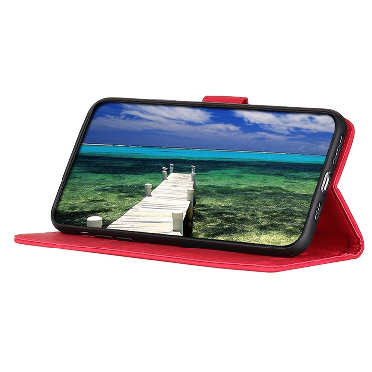 KHAZNEH For vivo X80 Pro Anti-scratch Retro Texture PU Leather Shell Stand Wallet Magnetic Closing Mobile Phone Case - Red-3