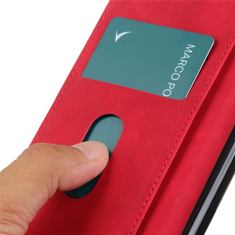 KHAZNEH For vivo X80 Pro Anti-scratch Retro Texture PU Leather Shell Stand Wallet Magnetic Closing Mobile Phone Case - Red-4