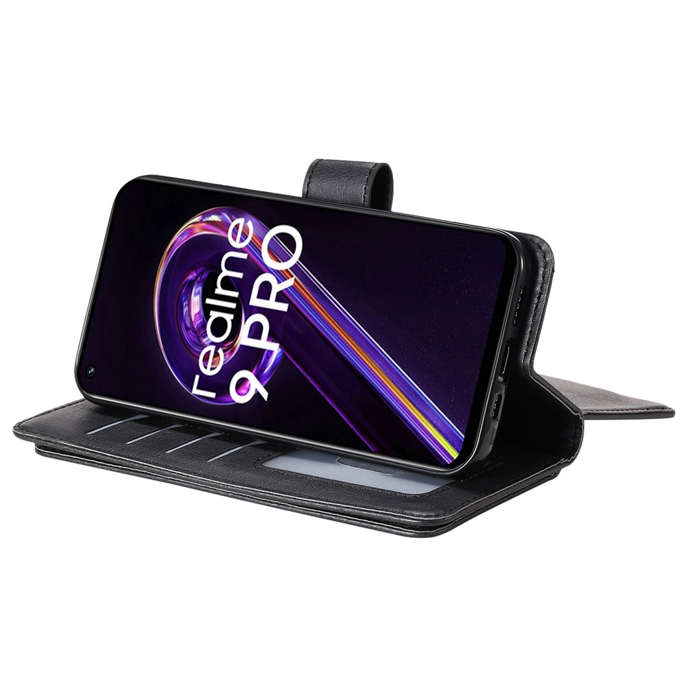 For Realme 9 Pro/V25/OnePlus Nord CE 2 Lite 5G KT Multi-functional Series-1 PU Leather Protect Folio Wallet Case 10-Slots Cards Pocket Stand Magnetic Closure Phone Cover - Black-3