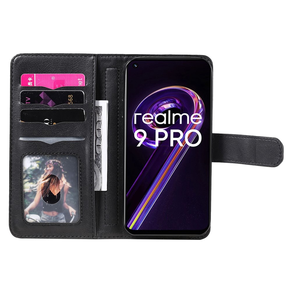 For Realme 9 Pro/V25/OnePlus Nord CE 2 Lite 5G KT Multi-functional Series-1 PU Leather Protect Folio Wallet Case 10-Slots Cards Pocket Stand Magnetic Closure Phone Cover - Black-5