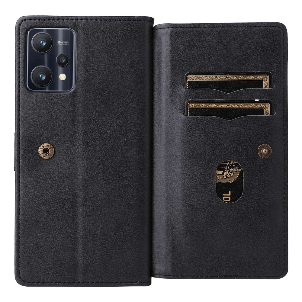 For Realme 9 Pro/V25/OnePlus Nord CE 2 Lite 5G KT Multi-functional Series-1 PU Leather Protect Folio Wallet Case 10-Slots Cards Pocket Stand Magnetic Closure Phone Cover - Black-6