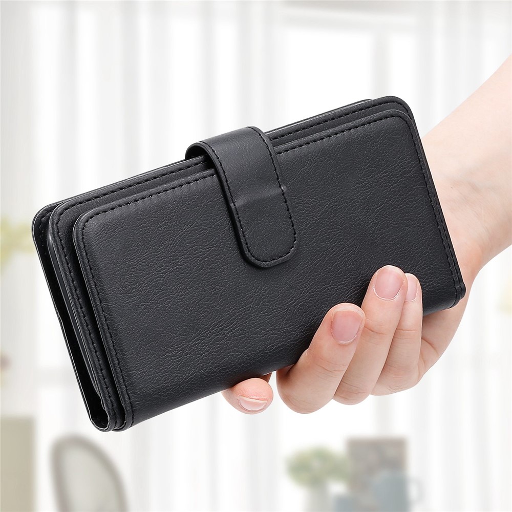 For Realme 9 Pro/V25/OnePlus Nord CE 2 Lite 5G KT Multi-functional Series-1 PU Leather Protect Folio Wallet Case 10-Slots Cards Pocket Stand Magnetic Closure Phone Cover - Black-9