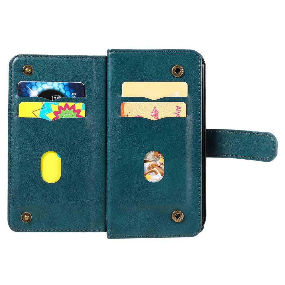 For Realme 9i/Oppo A36/A76 KT Multi-functional Series-1 10 Card Slots Magnetic Leather Wallet Phone Case Full Body Protection Stand Cover - Blackish Green-2
