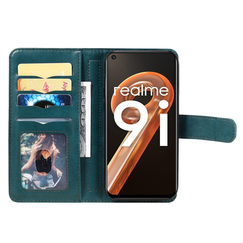 For Realme 9i/Oppo A36/A76 KT Multi-functional Series-1 10 Card Slots Magnetic Leather Wallet Phone Case Full Body Protection Stand Cover - Blackish Green-5