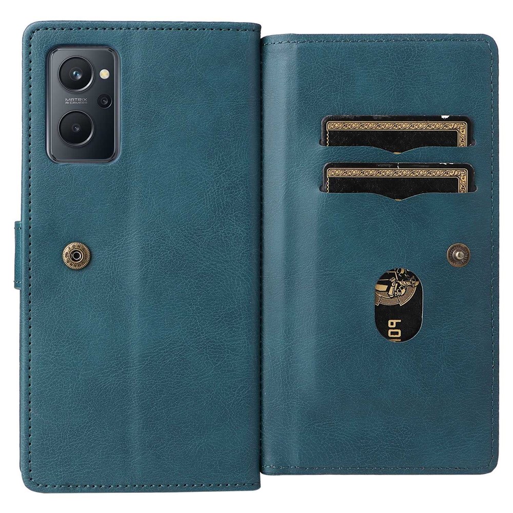 For Realme 9i/Oppo A36/A76 KT Multi-functional Series-1 10 Card Slots Magnetic Leather Wallet Phone Case Full Body Protection Stand Cover - Blackish Green-6