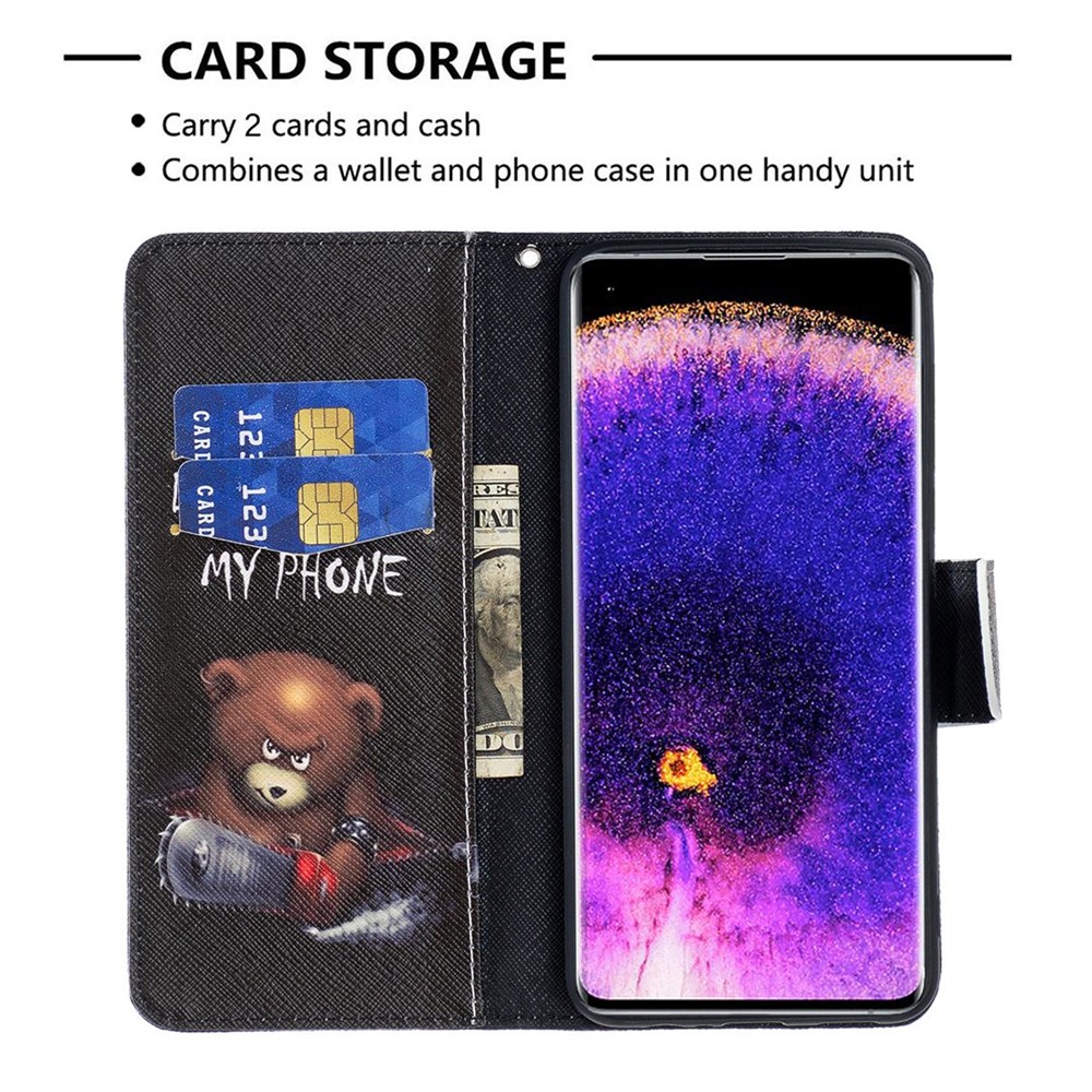 BF Pattern Printing Leather Series-1 for Oppo Find X5 Pro Stand Phone Shell PU Leather + TPU Wallet Full Protection Case - Bear-3