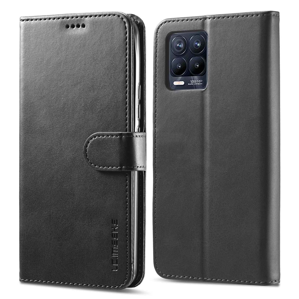 LC.IMEEKE For Realme 8 5G/9 5G (India)/V13 5G/Q3 5G/Q3i 5G PU Leather Flip Wallet Case Stand Shockproof TPU Inner Shell Phone Cover - Black-1