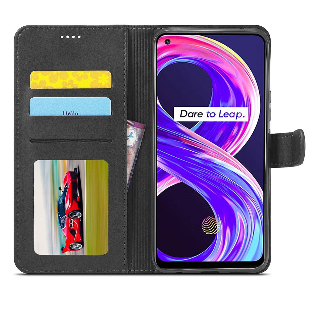 LC.IMEEKE For Realme 8 5G/9 5G (India)/V13 5G/Q3 5G/Q3i 5G PU Leather Flip Wallet Case Stand Shockproof TPU Inner Shell Phone Cover - Black-3