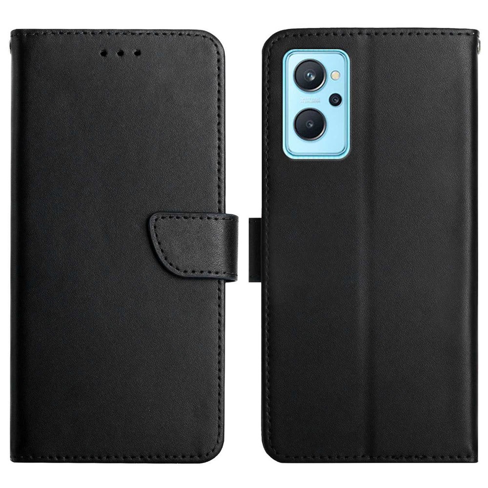 For Realme 9i/Oppo A36 4G/A76 4G/A96 4G/K10 4G Nappa Texture Wallet Folio Flip Case Genuine Leather Anti-scratch Phone Protector with Stand - Black-1