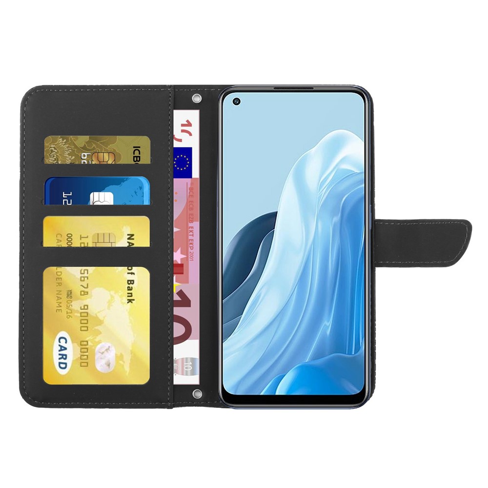 HT03 For Oppo Find X5 Lite/Reno7 5G (Global) Shockproof Drop-proof Imprinted Butterfly Flowers Case Skin Feel Leather Wallet Stand Shell with Shoulder Strap - Black-2