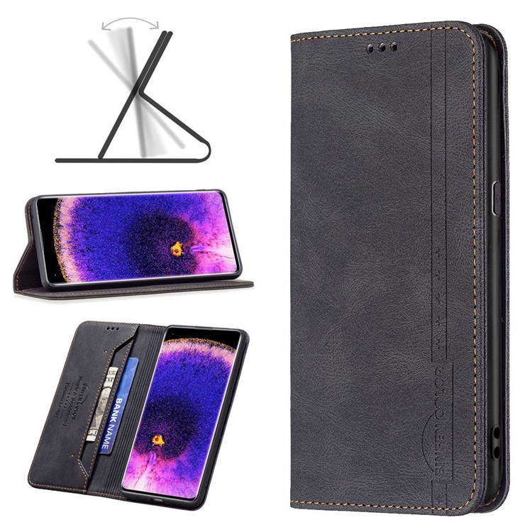 BINFEN COLOR BF Leather Case Series-5 for Oppo Reno7 4G 08 Style Magnetic Auto-absorbed Stand Wallet Leather Cover RFID Blocking Phone Case - Black-10