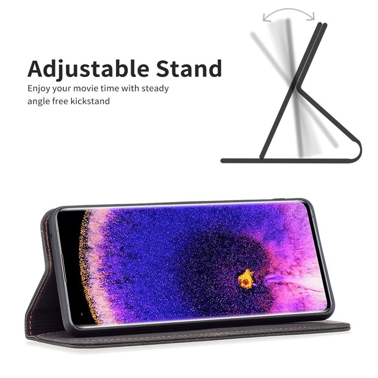 BINFEN COLOR BF Leather Case Series-5 for Oppo Reno7 4G 08 Style Magnetic Auto-absorbed Stand Wallet Leather Cover RFID Blocking Phone Case - Black-2