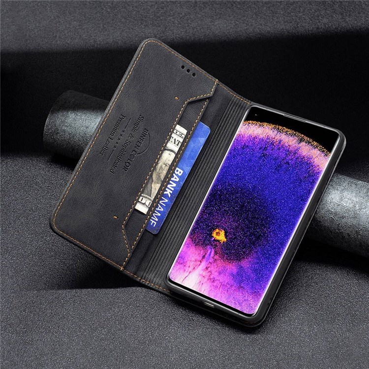 BINFEN COLOR BF Leather Case Series-5 for Oppo Reno7 4G 08 Style Magnetic Auto-absorbed Stand Wallet Leather Cover RFID Blocking Phone Case - Black-7