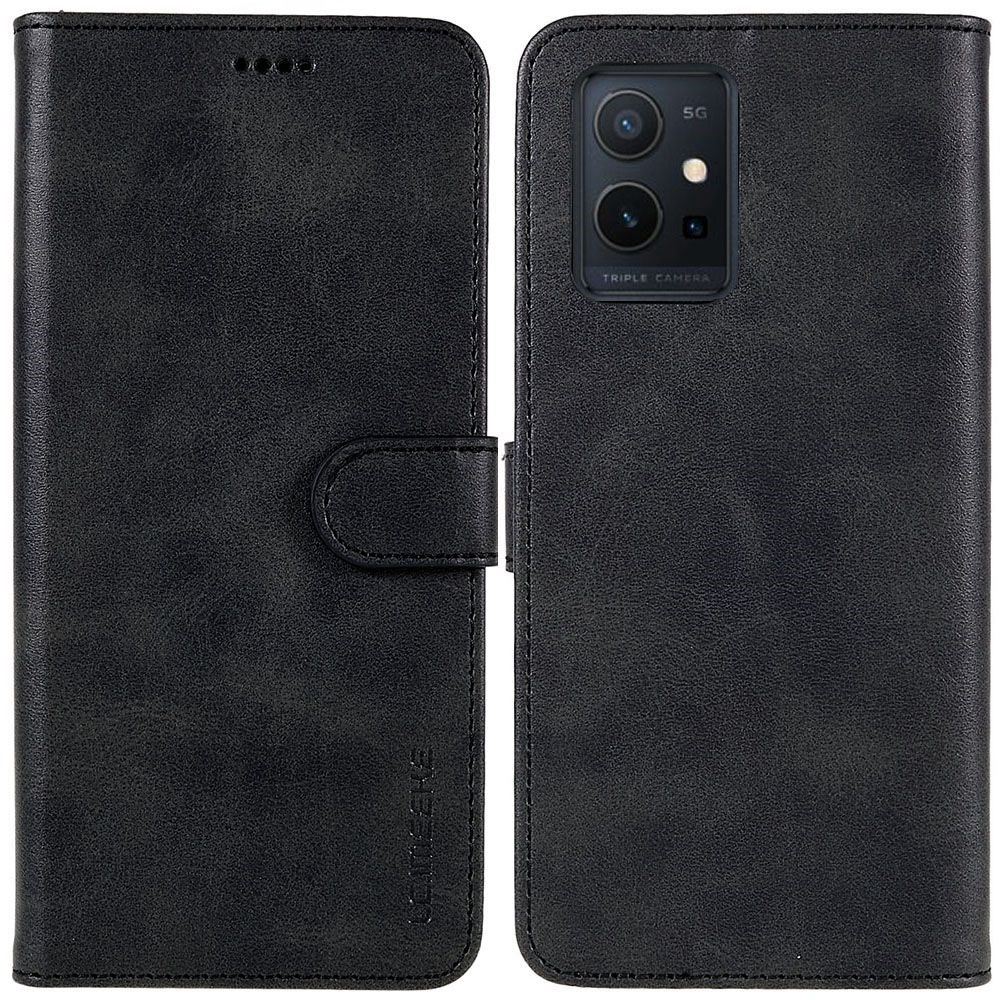 LC.IMEEKE For vivo Y75 5G/Y55 5G/T1 5G Flip Folio Book PU Leather Phone Case Wallet Style Stand Full Body Protective Cover - Black-1