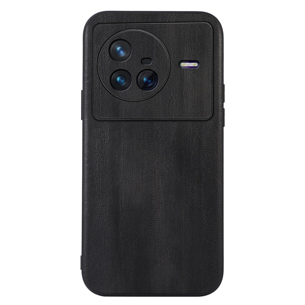 Textured PU Leather Coated Hybrid Case for vivo X80, Slim-Fitting Flexible TPU Edging Phone Cover Accessory - Black-1