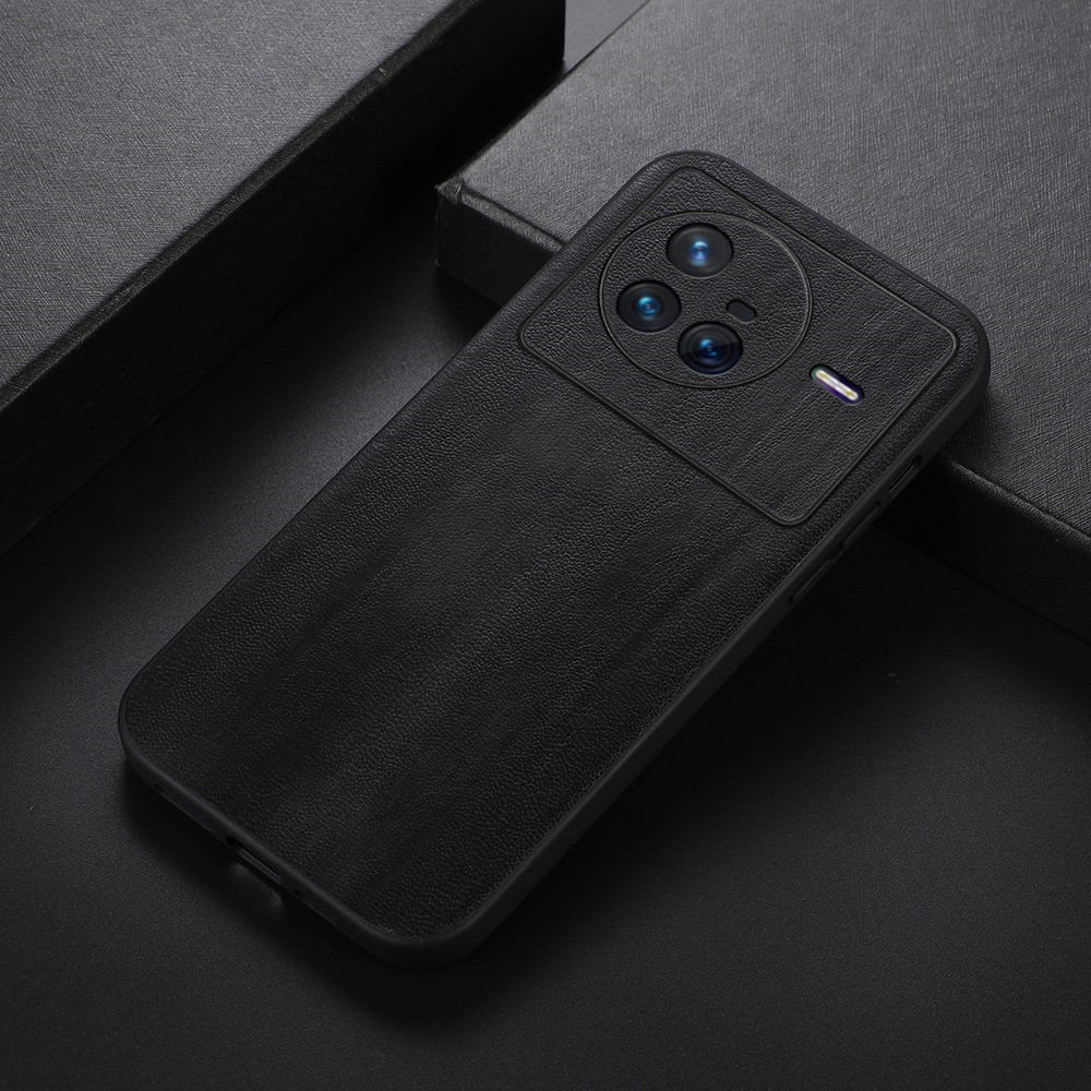 Textured PU Leather Coated Hybrid Case for vivo X80, Slim-Fitting Flexible TPU Edging Phone Cover Accessory - Black-2