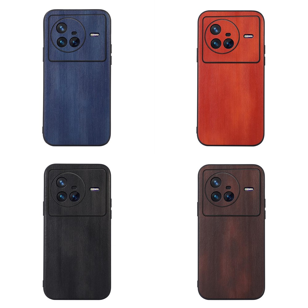 Textured PU Leather Coated Hybrid Case for vivo X80, Slim-Fitting Flexible TPU Edging Phone Cover Accessory - Black-3