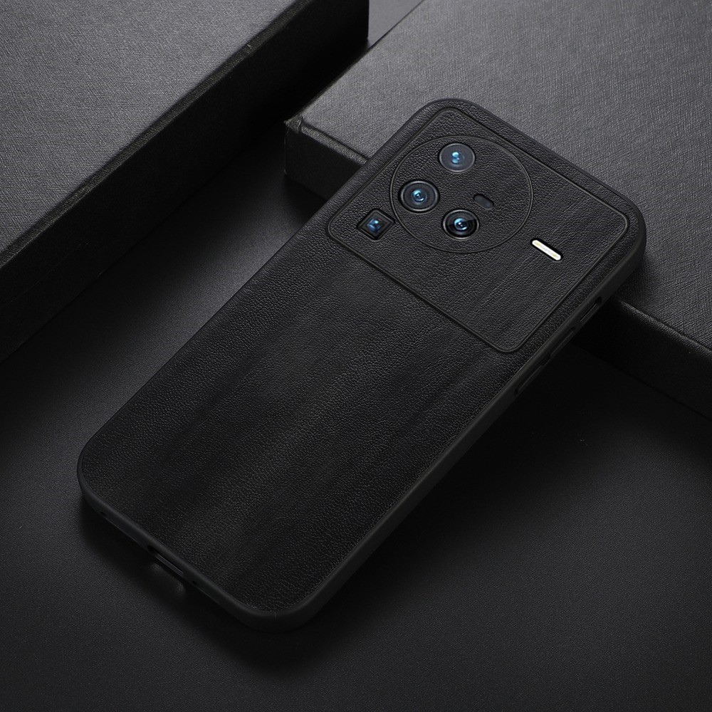 Textured PU Leather Coated Hybrid Case for vivo X80 Pro, Precise Camera Protection Scratch-Proof Phone Cover Accessory - Black-2