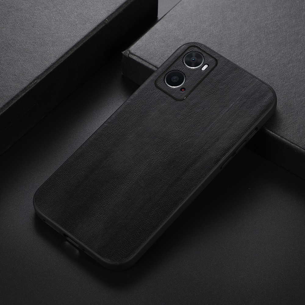 Textured PU Leather Coated Hybrid Case for Oppo A76/A36, Shock Absorption Flexible TPU Bumper Edging Phone Cover Accessory - Black-2