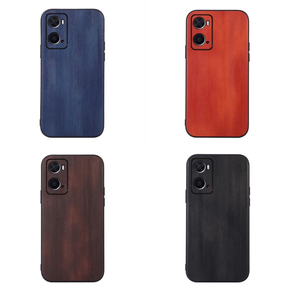 Textured PU Leather Coated Hybrid Case for Oppo A76/A36, Shock Absorption Flexible TPU Bumper Edging Phone Cover Accessory - Black-3